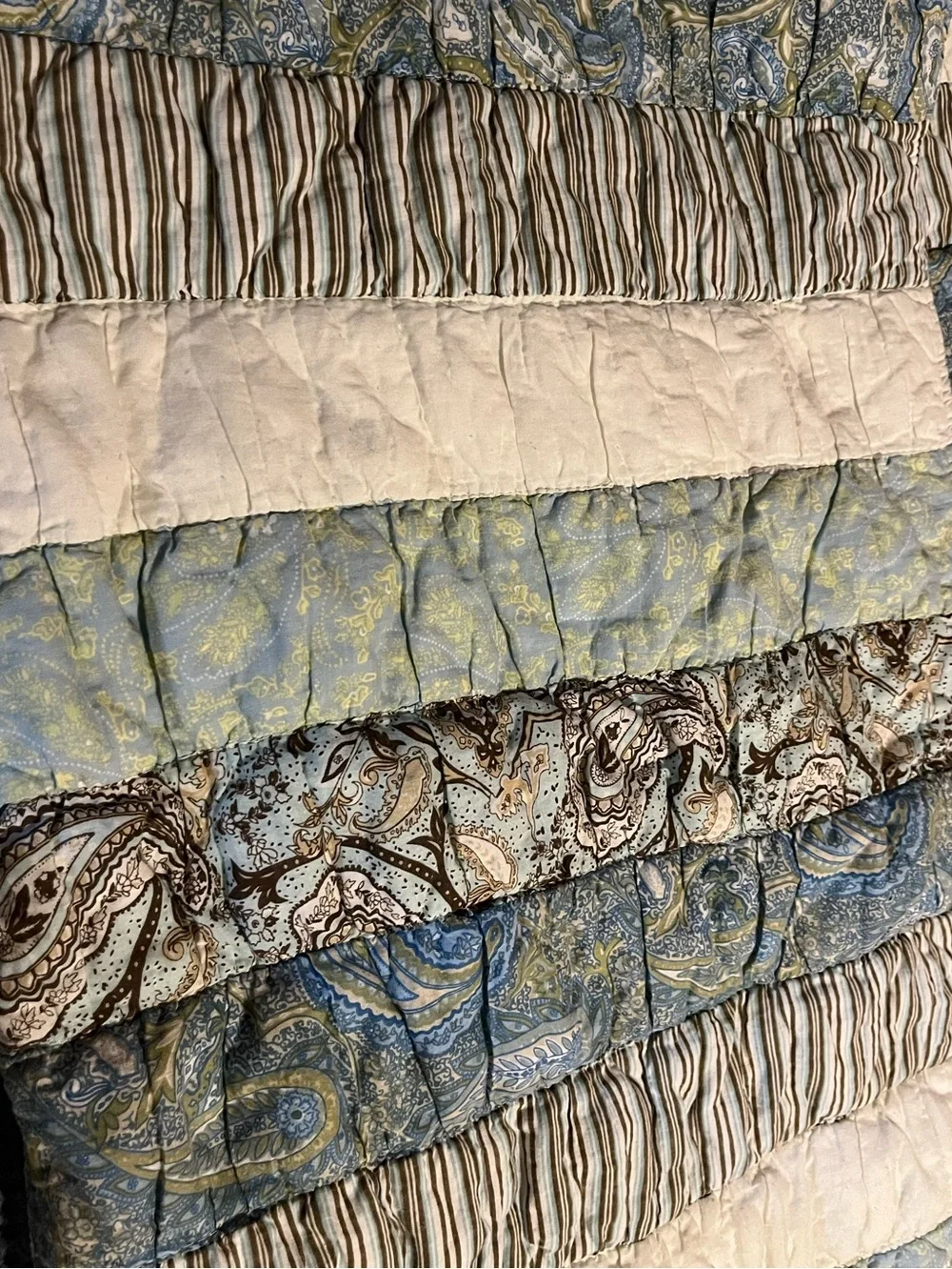 Greenland Home~ Pillow Shams~Blue Paisley Stripe Patchwork Quilt ~ 💯 Cotton